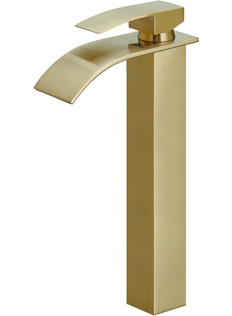 واي دي صنبور حوض حمام عصري بفوهة شلال، خلاط ذو مقبض واحد عالي القوس، سهل التركيب، مصنوع من النحاس المتين، مثالي لأحواض الحمام، ترقية عصرية للحمام - Image 1